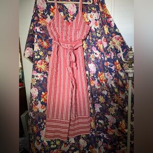 Anthropologie Red and White Striped Jumpsuit